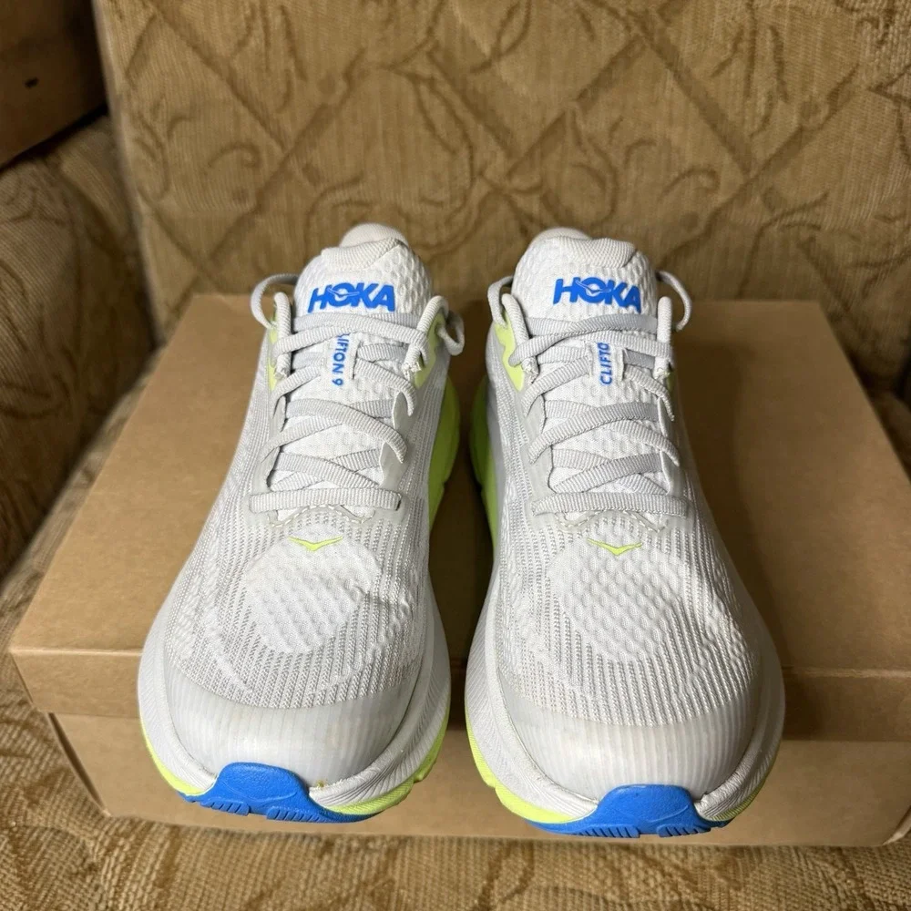 HOKA ONE ONE Y Clifton 9 Gray Volt Blue 1131170 STLC Youth 5 Women 6.5 MD